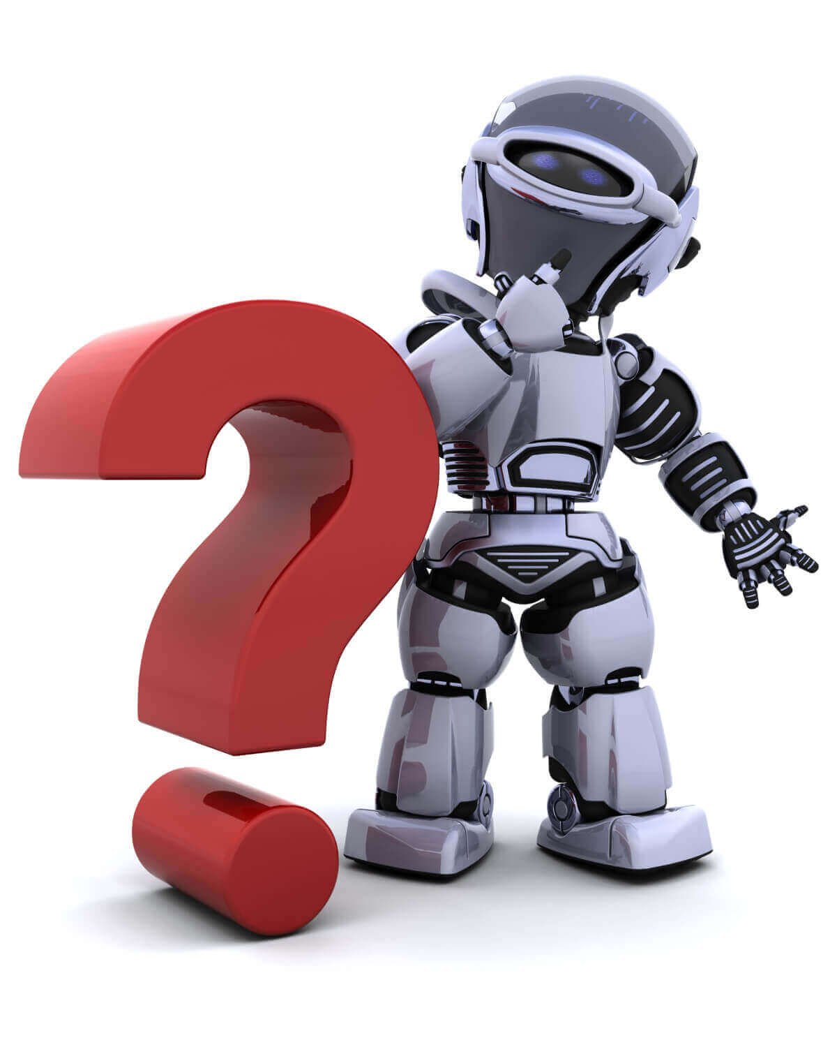 Robot con simbolo de interrogacion en reus